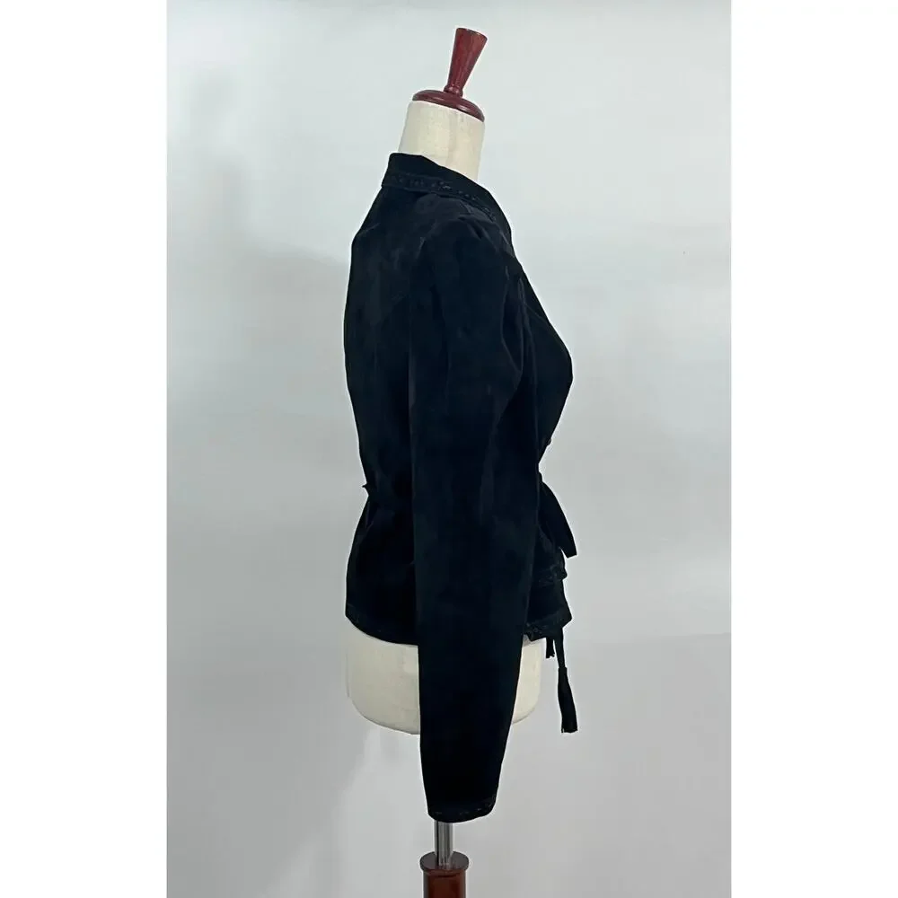 HUNTER BELL Sz 6 Murphey Suede Jacket Puff Sleeve Noir NWT